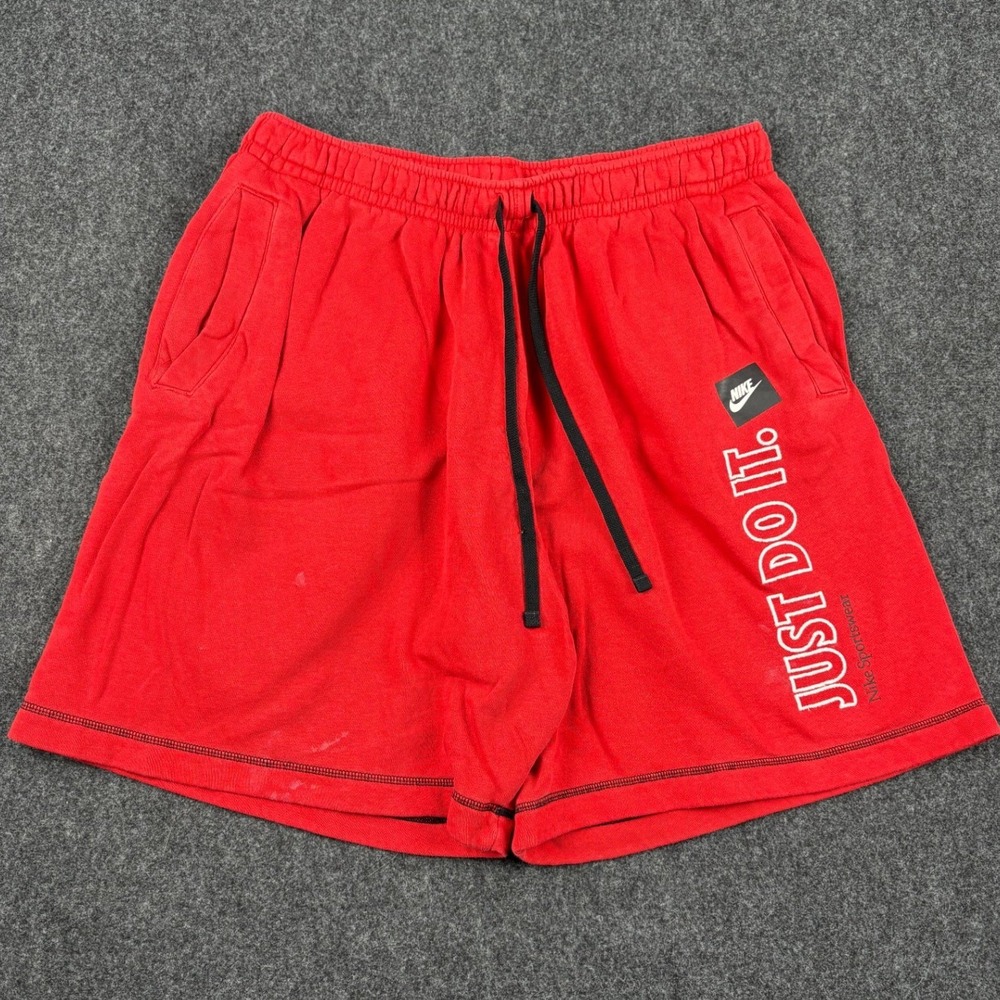 Nike Sportswear Just Do It Red Fleece Sweat Shorts Mens Large AR2375-657